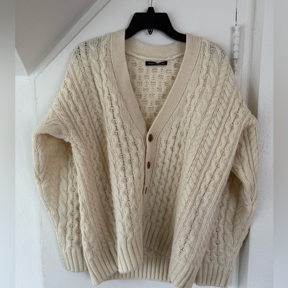 Brandy Melville Ivory Wool Cable Knit Cardigan Sweater OS